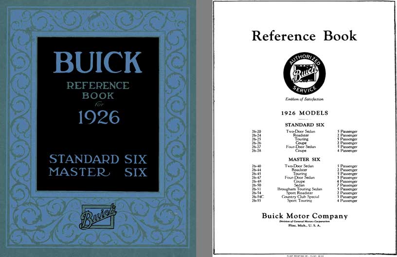 Buick 1926 - Reference Book for 1926 Standard Six & Master Six