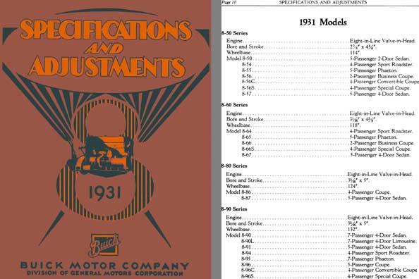 Buick 1931 -  Specifications and Adjustments 1931 Models
