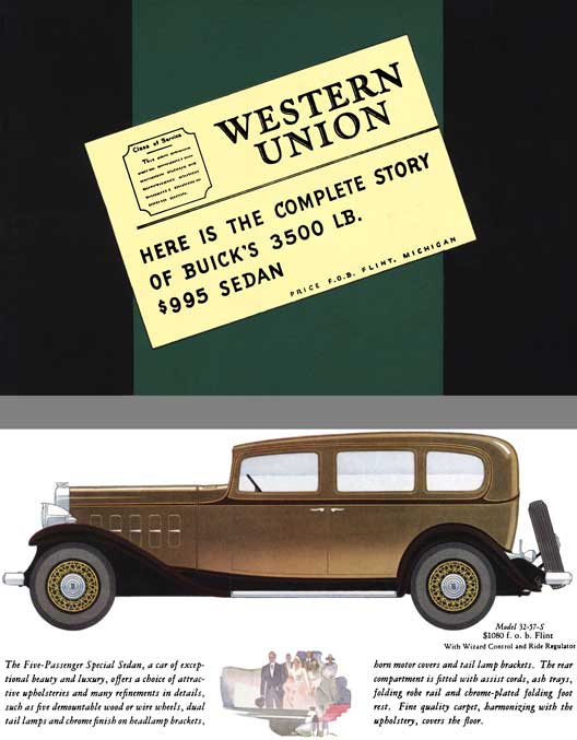 Buick 1932 - Western Union - Here is the Complete Story of Buick's 3500 LB. $995 Sedan