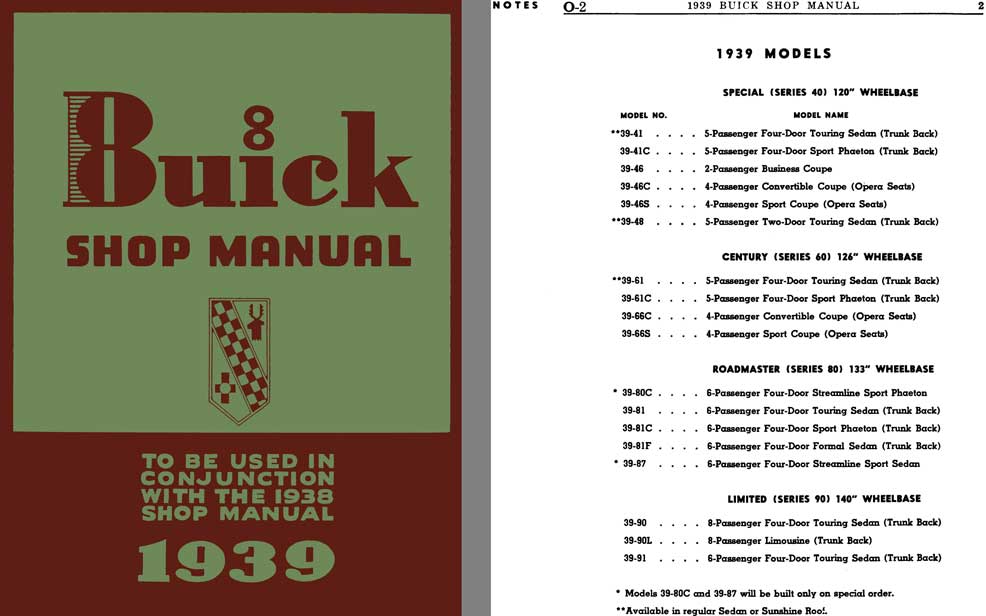 Buick 1939 - 1939 Buick 8 Shop Manual (To Be Used in Conjunction with the 1938 Shop Manual)