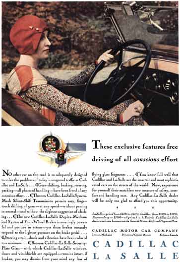 Cadillac 1929 - Cadillac LaSalle Ad - These exclusive features free driving of all conscious effort