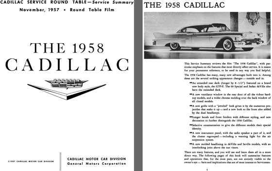 Cadillac 1958 - The Cadillac 1958 - Cadillac Service Round Table - Service Summary  Round Table Film