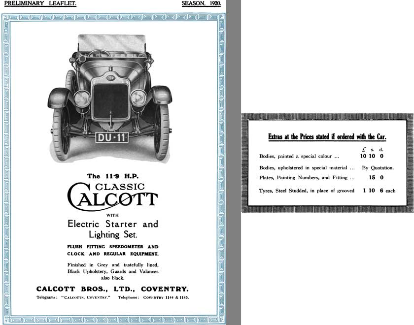 Calcott 1920 - Preliminary Leaflet Season 1920 - The 11.9 HP Classic Calcott
