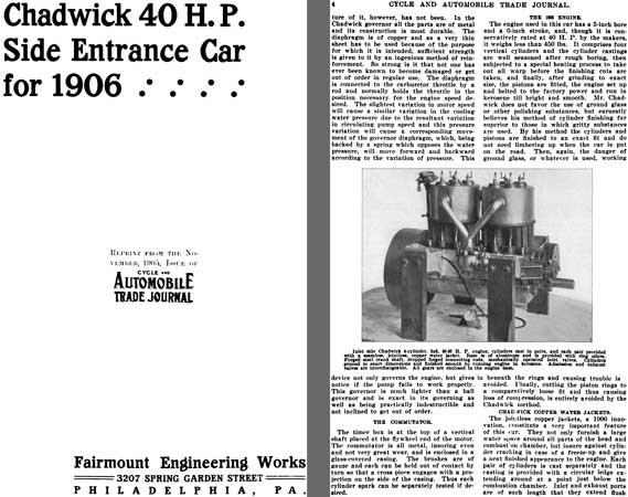 Chadwick 1906 - Chadwick 40 HP Side Entrance Car for 1906 - Reprint from Cycle & Automobile Trade