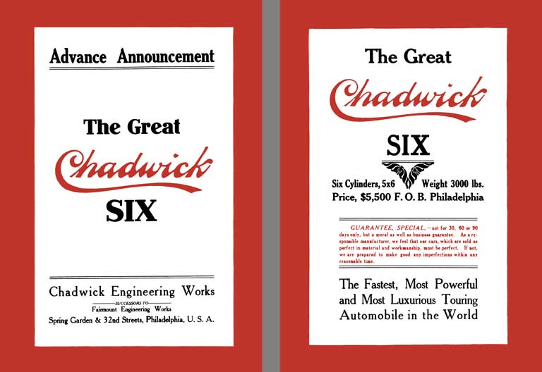 Chadwick 1908 - Advance Announcement The Great Chadwick Six