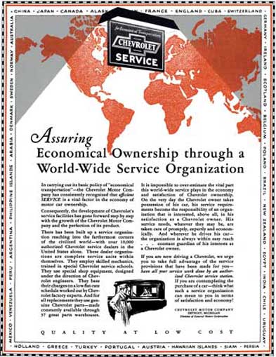 Chevrolet 1929 - Chevrolet Ad - Assuring Economical Ownership through a World-Wide Service Organizat