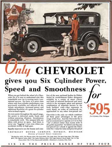 Chevrolet 1929 - Chevrolet Ad - Only Chevrolet gives you Six Cylinder Power, Speed and Smoothness