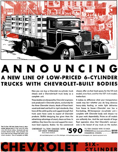 Chevrolet 1931 - Chevrolet Ad - Announcing a New Line of Low-Priced 6-Cylinder Trucks with Chevrolet