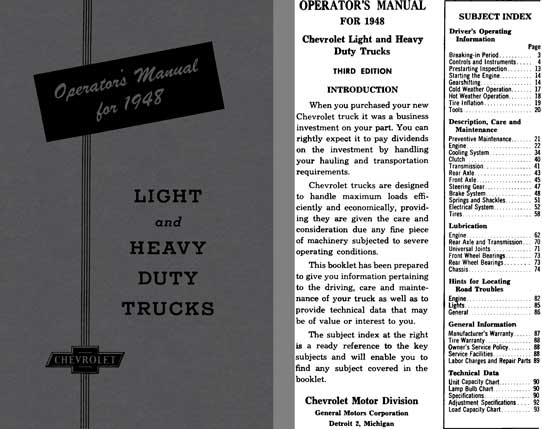 Chevrolet 1948 - Operator's Manual Light and Heavy Duty Trucks