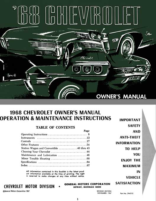 Chevrolet 1968 - '68 Chevrolet Owner's Manual
