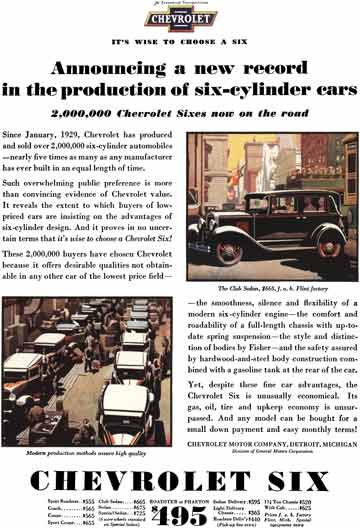 Chevrolet c1931 - Chevrolet Ad - Announcing a new record in the production of six-cylinder cars