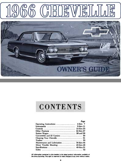 Chevrolet Chevelle 1966 Owner's Guide