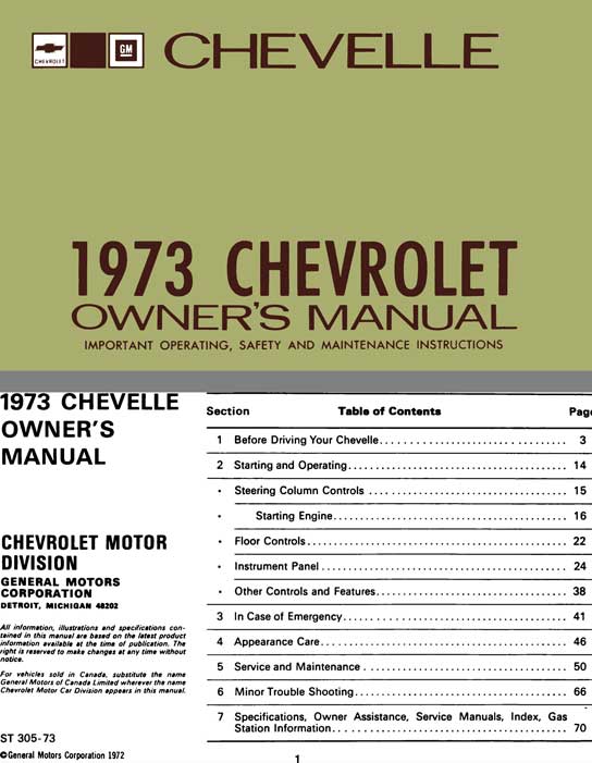 Chevrolet Chevelle 1973 Owner's Manual - Chevelle 1973 Chevrolet Owner's Manual