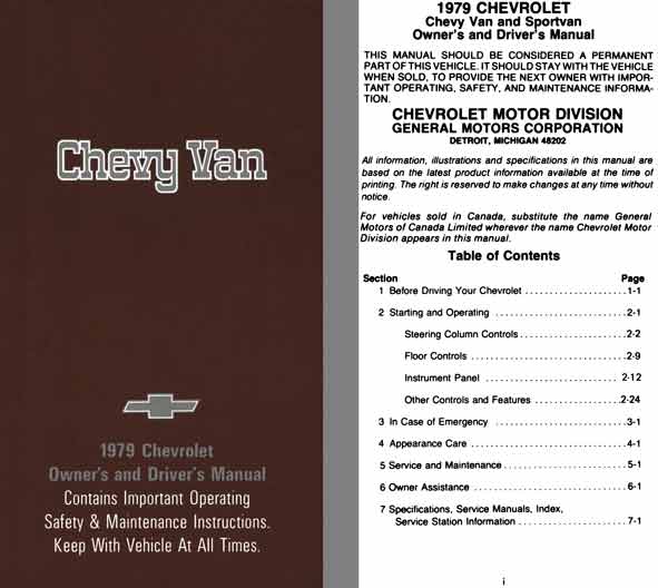 Chevrolet Chevy Van 1979 - Chevy Van 1979 Chevrolet Owner's and Driver's Manual
