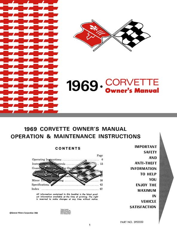 Chevrolet Corvette 1969 - 1969 Corvette Owners Manual