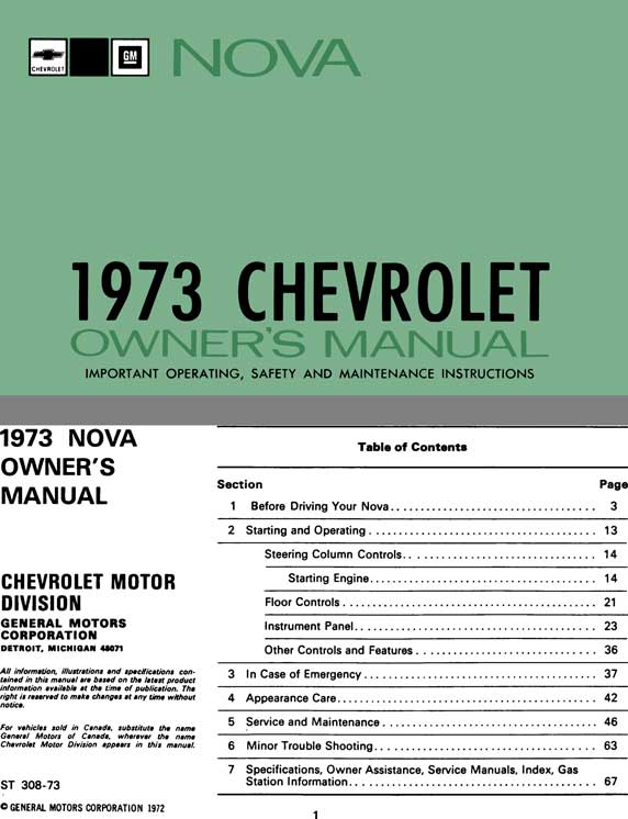 Nova Chevrolet 1973 Owner's Manual - Nova 1973 Chevrolet Owner's Manual