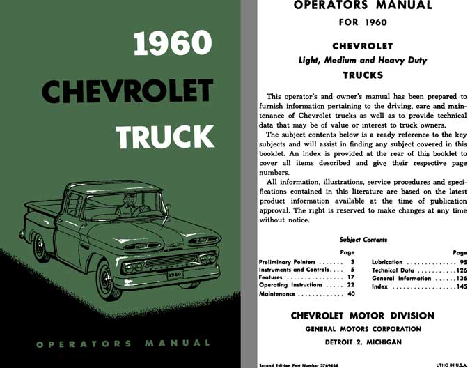 General Motors Chevrolet Truck 1960 - 1960 Chevrolet Truck Operators Manual