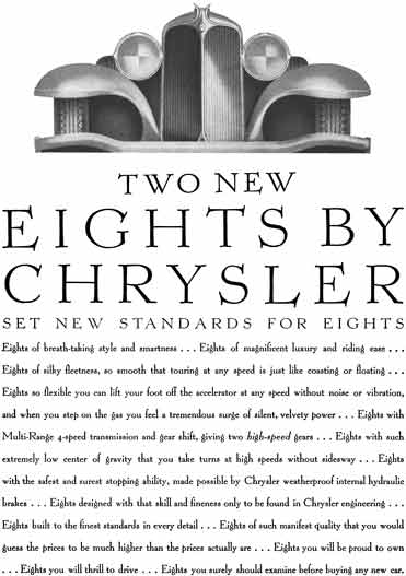 Chrysler 1930 - Chrysler Ad - Two New Eights By Chrysler - Set New Standards for Eights