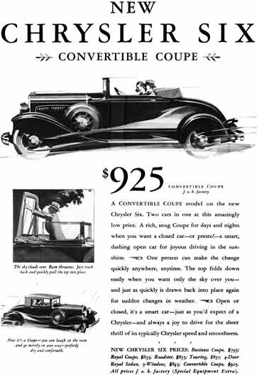 Chrysler 1930 - Chrysler Ad - New Chrysler Six Convertible Coupe with Price