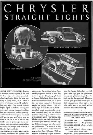 Chrysler 1931 - Chrysler Straight Eights Ad - Models with Prices