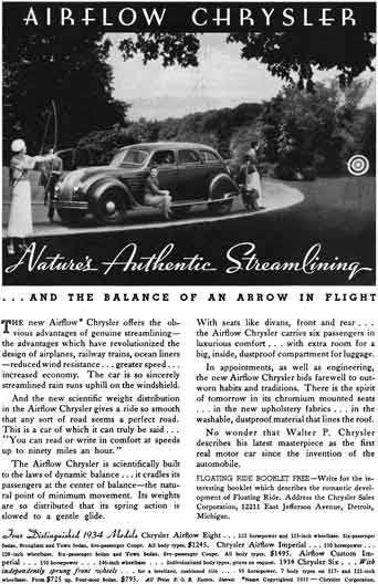 Chrysler 1934 - Chrysler Ad - Airflow Chrysler - nature's Authentic Streamlining… and balance of an