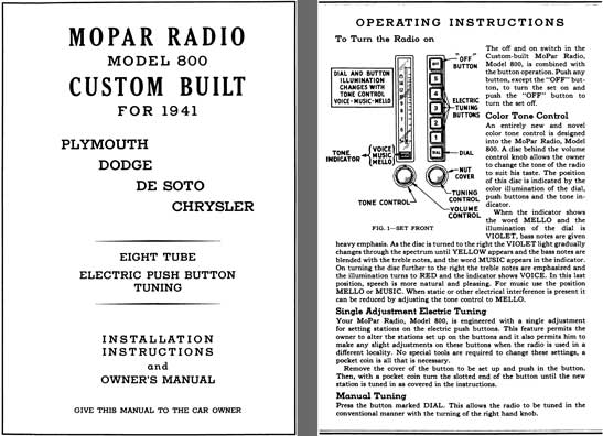 Chrysler 1941 - Mopar Radio Model 800 Custom Built for 1941 Plymouth, Dodge, DeSoto, Chrysler
