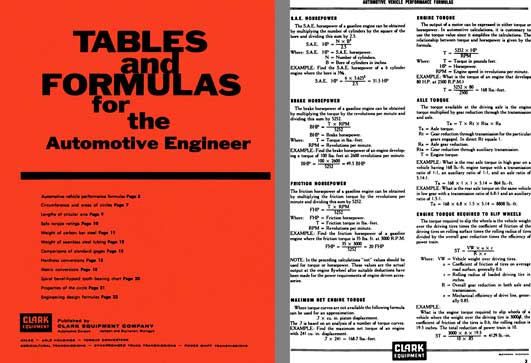 Clark Equipment c1969 - Tables and formulas for the Automotive Engineer