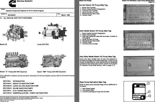 Cummings 1988 - Cummings Service Bulletin - Injection Pumps and Injectors for B & C Series Engines