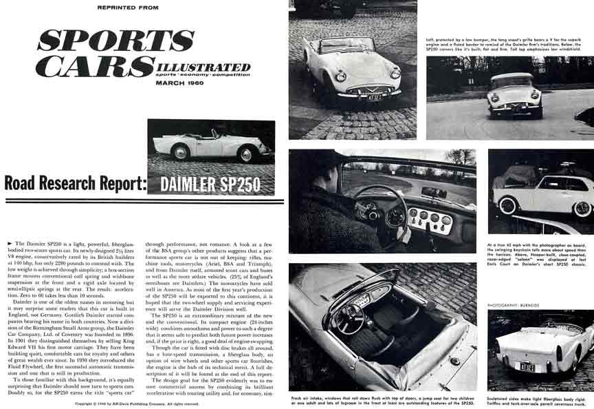 Daimler SP250 1960 - Sports Cars Illustrated Reprint March 1960