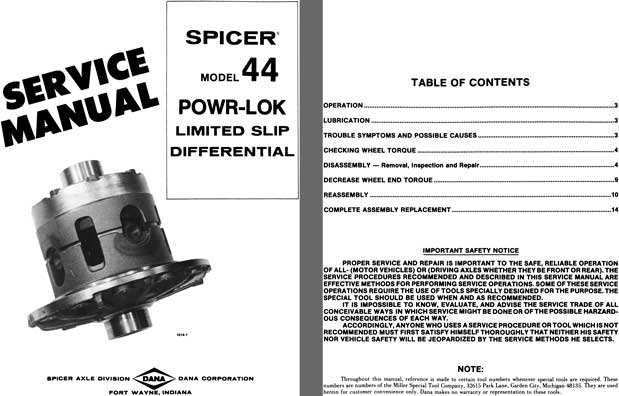Dana Spicer Axle c1977 - Spicer Model 44 Powr-Lok Limited Slip Differential Service Manual