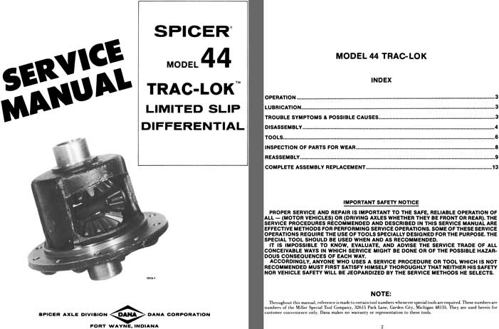 Dana Spicer Axle c1977 - Spicer Model 44 Trak-Lok Limited Slip Differential Service Manual