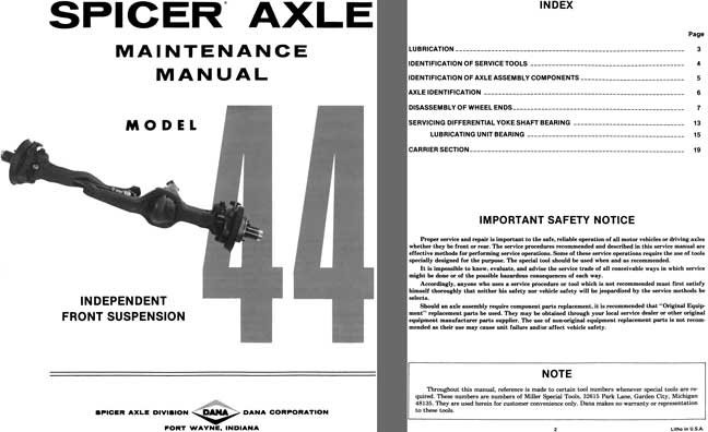 Dana Spicer Axle c1981 - Spicer Axle Model 44 Independent Front Suspension Maintenance Manual