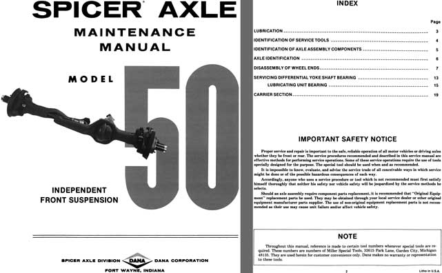 Dana Spicer Axle c1981 - Spicer Axle Model 50 Independent Front Suspension Maintenance Manual