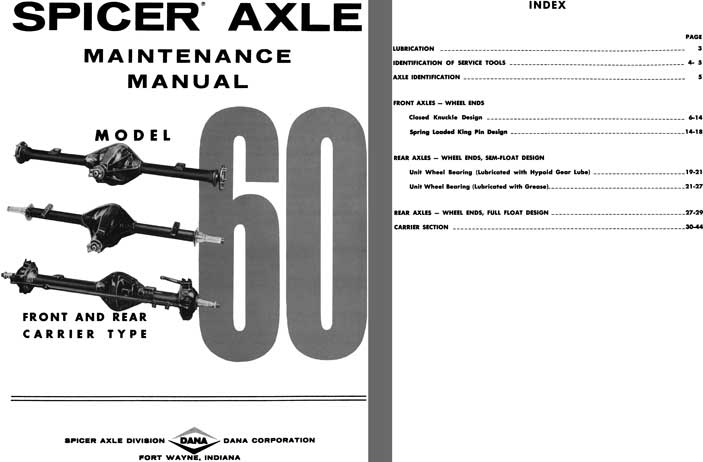 Dana Spicer Axle c1981 - Spicer Axle Model 60 Independent Front & Rear Carrier Type Maint. Manual