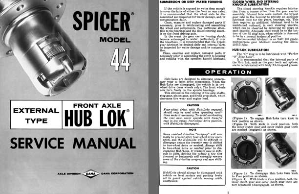Dana Spicer c1970 - Spicer Model 44 External Type Front Axle Hub Lok Service Manual