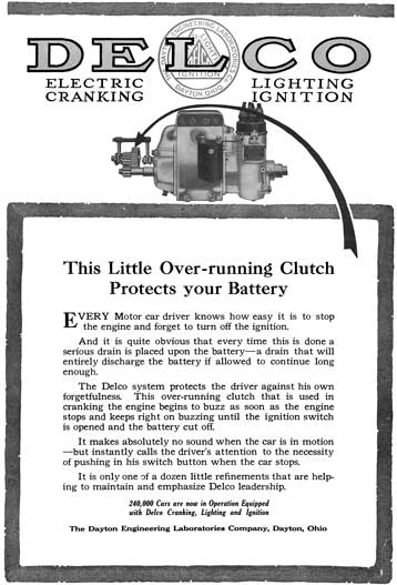 Delco 1915 - Delco Ad - Delco Electric Cranking, Lighting Ignition - This Little Over-running Clutch
