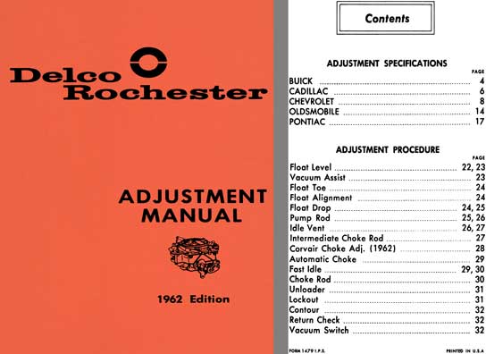Delco Rochester 1962 - Delco Rochester Adjustment Manual 1962 Edition
