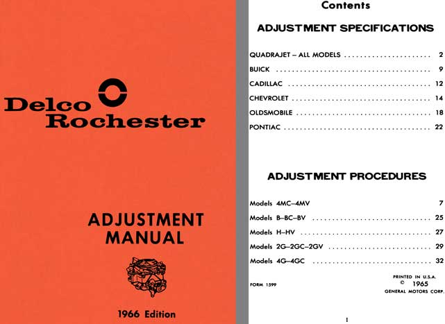 Delco Rochester 1966 - Delco Rochester Adjustment Manual 1966 Edition