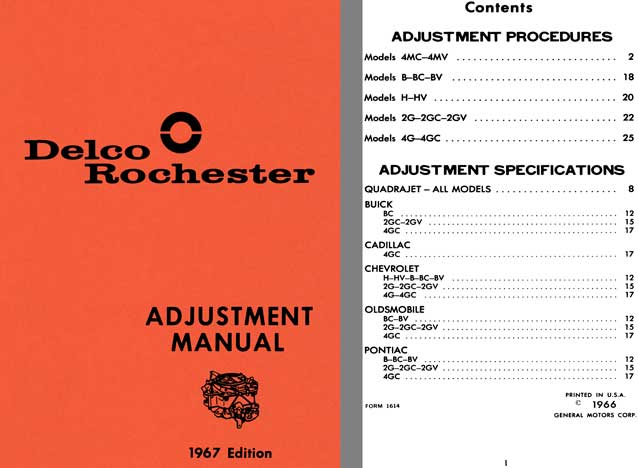 Delco Rochester 1967 - Delco Rochester Adjustment Manual 1967 Edition