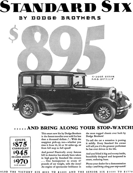 Dodge 1928 - Dodge Ad - Standard Six by Dodge Brothers $895