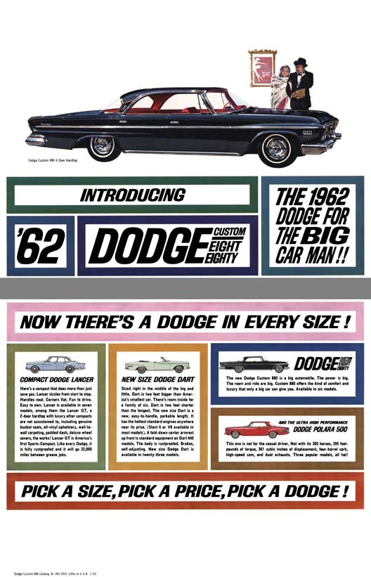Dodge 1962 - Introducing '62 Dodge Custom Eighty Eight - The 1962 Dodge For The Big Car Man!!