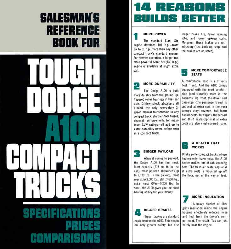 Dodge Salesman's Reference Book 1964 - for Tough Dodge A100 Compact Trucks