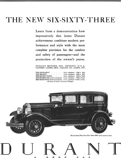 Durant 1929 - Durant Ad - The New Six-Sixty-Three