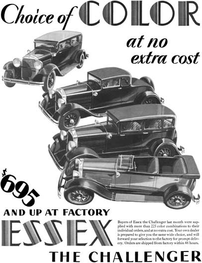 Essex 1929 - Essex Ad - Choice of Color at no extra cost - Essex the Challenger