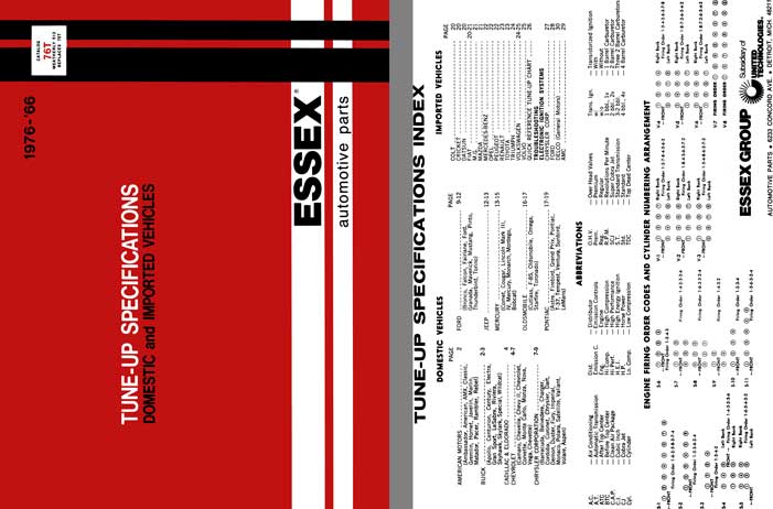 Essex 1976 - 1976 - '66 Essex Tune-Up Specifications Domestic and Imported Vehicles Catalog 76T