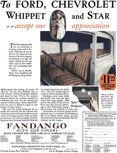 Fandango 1928 - Fandango Ad - To Ford, Chevrolet, Whippet and Star ~~ accept our appreciation