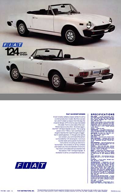 Fiat 124 Sport Spider 1975 Spec Sheet
