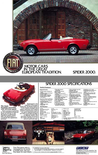 Fiat 1980 - Fiat Spider 200 - Spec Sheet - Motor Cars in the Great European Tradition