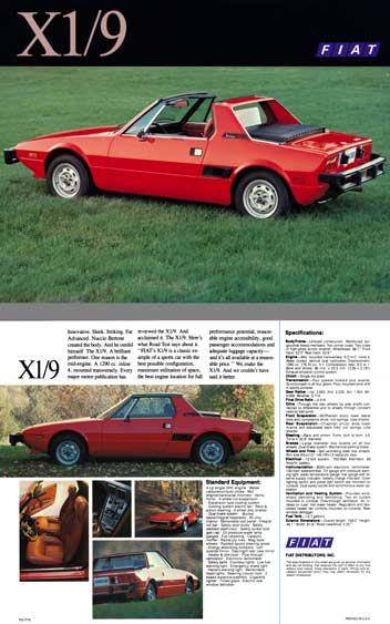 Fiat c1972 - Fiat X1/9 Spec Sheet