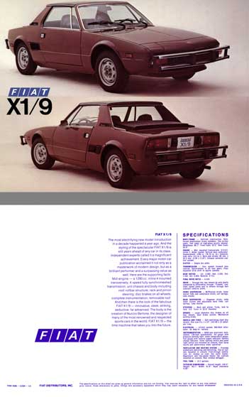 Fiat c1976 - Fiat X1/9 Spec Sheet